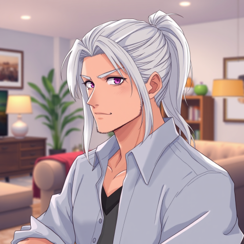 Fatherly Anime Character with Long White Hair