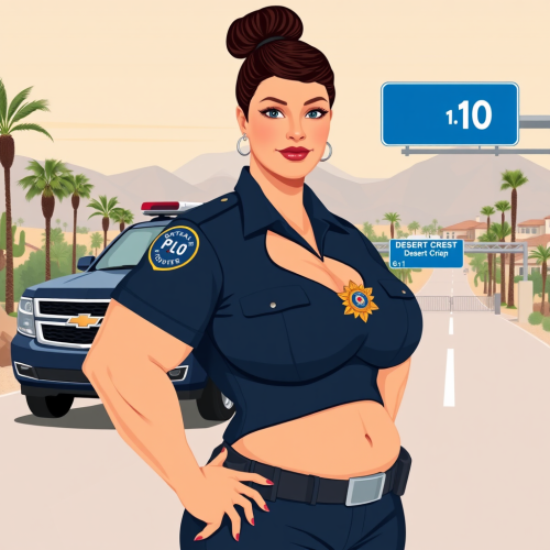 Female Bodybuilder Cop in Desert Community Illustration