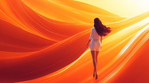 Female Office Worker Riding Futuristic Energy Wave