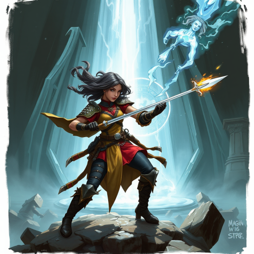 Female Warrior Teleporting and Battling Enemy Magic-style