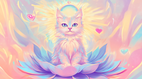 Female cat Bodhisattva in pop art style illustration.