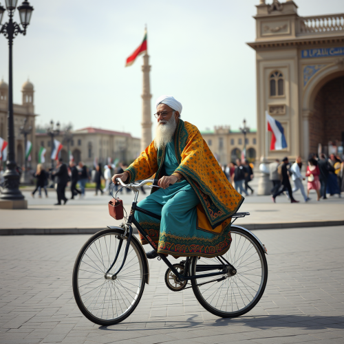 Ferdowsi Riding Bicycle in Azadi Square
