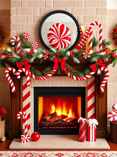 Festive Candy Cane Lane Themed Fireplace