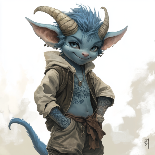 Fey Halfling with Blue Skin and Dragon Scales