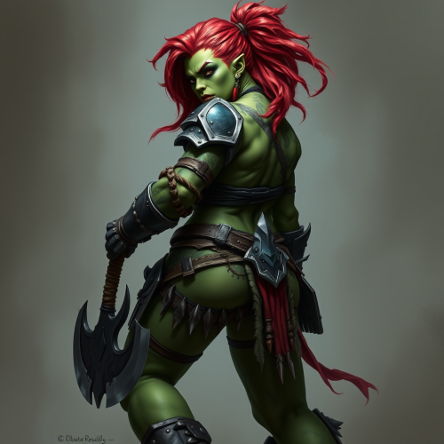 Fierce Female Orc Warrior in Epic Fantasy Style