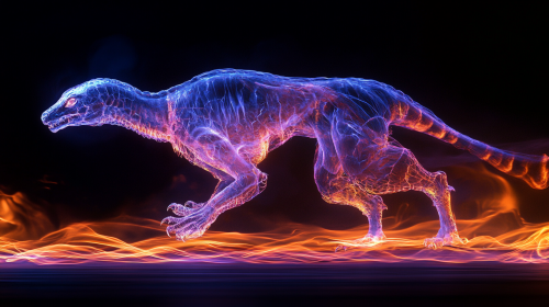 Fiery Anvilwrought Raptor walks in shimmering flames.