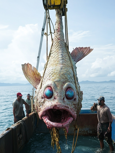 Fishermen Present Caught Mutant Mermaid to Journalist
