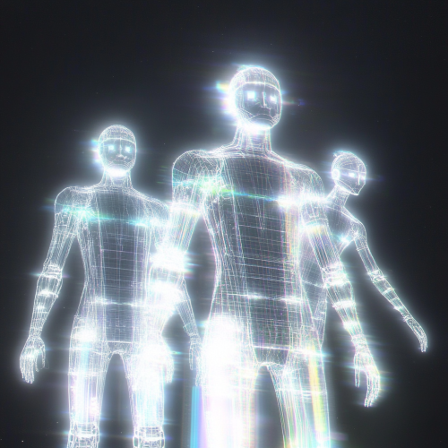 Five holographic robot auras