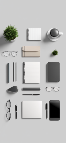 Flat Lay Style Setup: Workspace with Minimalistic Elements