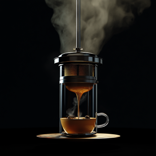 French coffee press pouring fresh coffee into cup