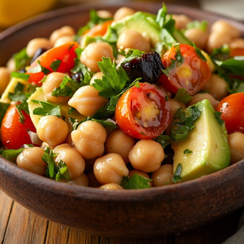 Fresh Chickpea Salad in Rustic Bowl