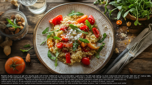 Fresh Quinoa Salad on Rustic Wooden Table