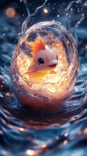 Freshly born chibi Magikarp from cracked egg.