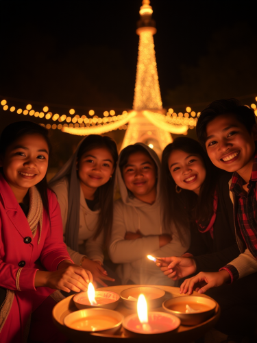 Friends celebrating Diwali with lights in Canada.