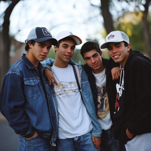 Friends smiling in park, Fujifilm capture, golden glow