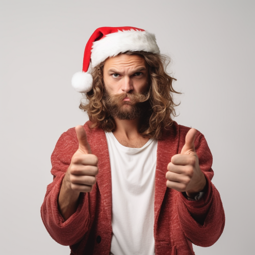 Frustrated young Santa showing middle finger angrily
