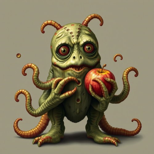 Funny Monster Holding Apples with Tentacle Hands