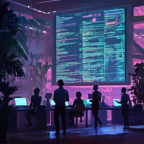 Future Office: Programmers Coding Together in Blue