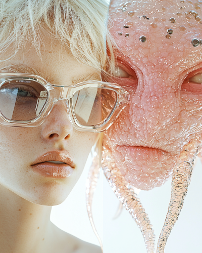 Futuristic Split Portrait: Human vs Alien Contrast