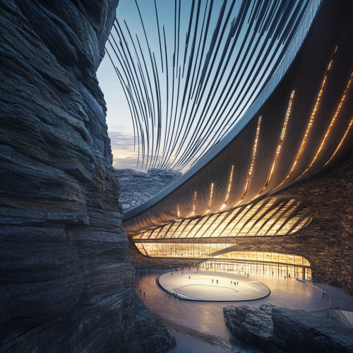 Futuristic Sports Arena with Blade-like Roof