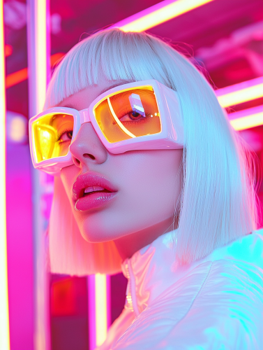 Futuristic club in Kiev with expressive cyborg character