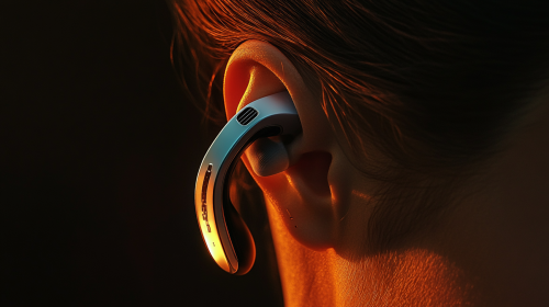 Futuristic earphone on ear with high-tech sound quality
