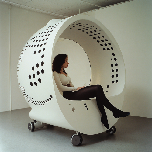Futuristic hamster wheel with woman in 2057 A.D