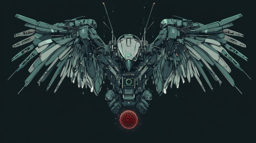 Futuristic robotic eagle logo with silver and green