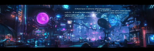 Futuristic sanctuary with advanced civilizations, AI, lost beings.