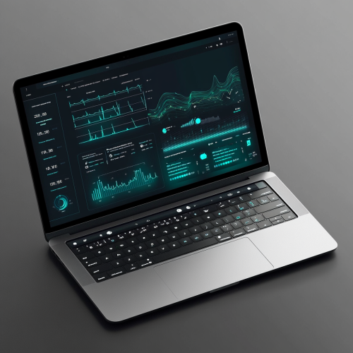 Futuristic teal dashboard for clinicians on MacBook Pro