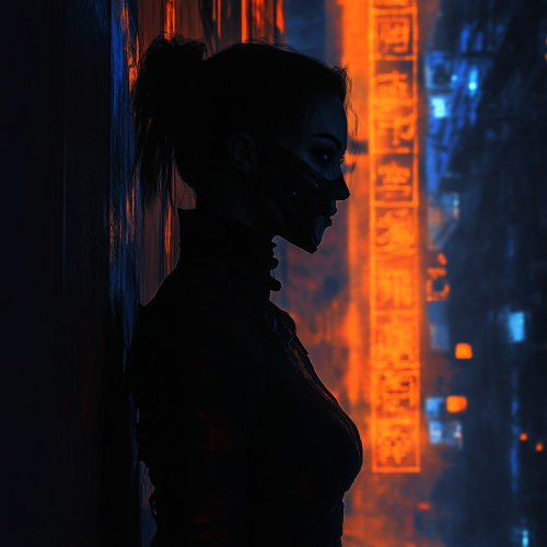 Futuristic woman in dark Neo-Noir scene