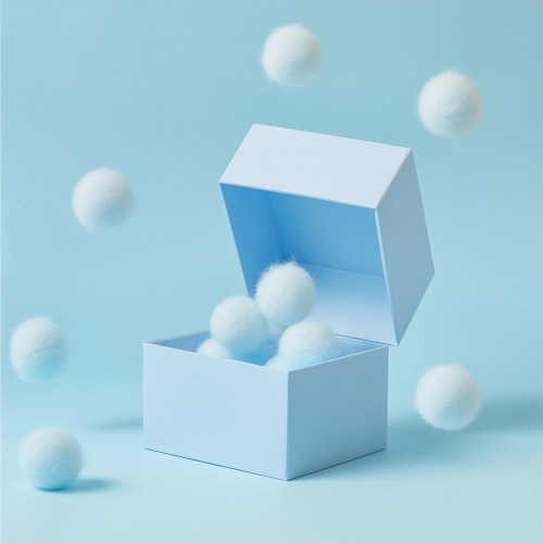 Fuzzy Tennis Balls Bouncing from Baby Blue Gift Box