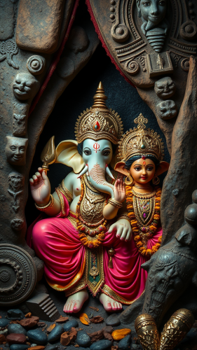 Ganesha and Karthikeya Hiding from Shiva