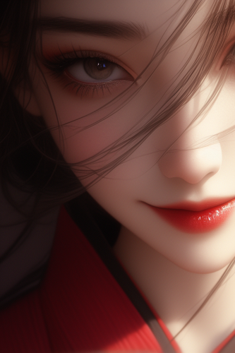 Geisha with Bright Eyes Smiling on White Background