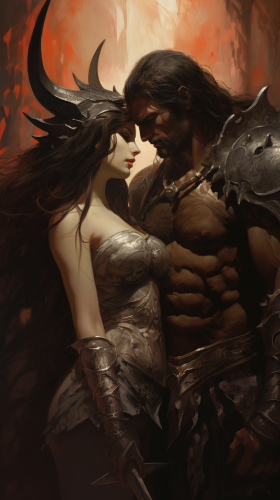 Geminis warriors in heavy armors with abyssal creatures.