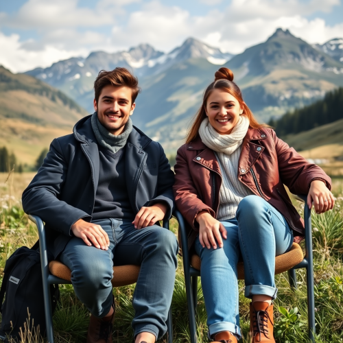 Gen-Z Students Posing in French Alps Countryside