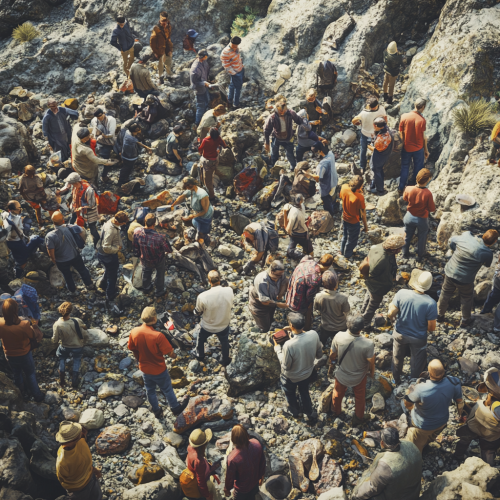 Geology Exploration: Crowded Rocky Landscape Adventure