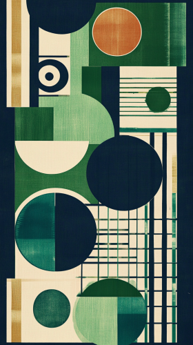 Geometric pattern with shapes in green, teal, navy