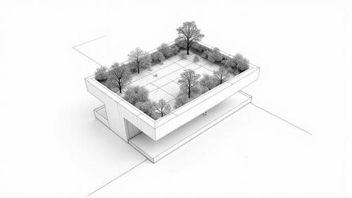 Geometric rooftop garden in AutoCAD-style drawing