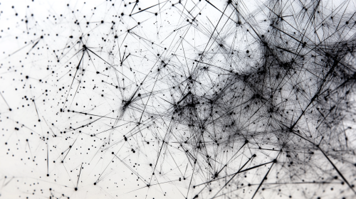 Geometric shapes create futuristic network on white background