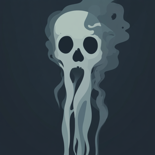 Ghostly skull fading into mist on dark background