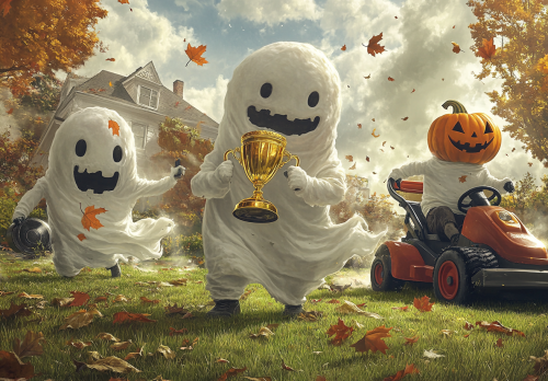 Ghosts win trophy in leafy garden with tools