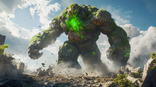 Giant Earth Monster Unleashing Magic on Adventurers格