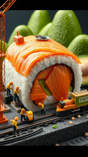 Giant Sushi Roll Construction in Surreal 3D Site Giant Sushi Roll Construction in Surreal 3D Site
