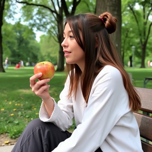 Girl Enjoying Apple in the Park