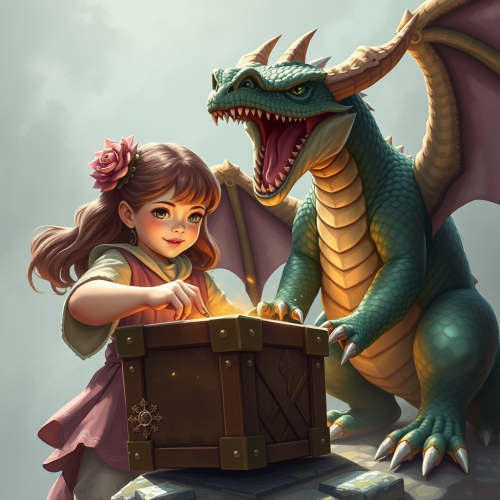 Girl Fighting Dragon to Discover Treasure