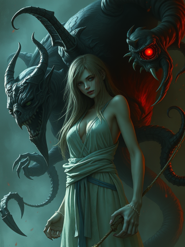 Girl Surrounded by Shadow Monsters from Subconscious