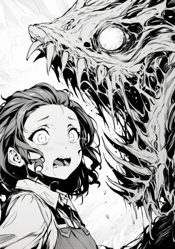 Girl battles creature with sword in manga comic