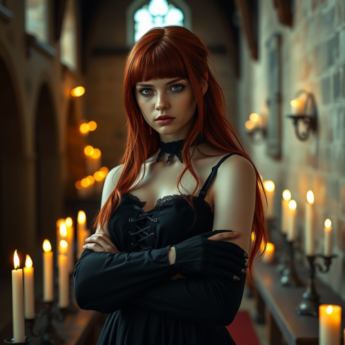 Girl in Gothic Dress at Medieval Building Photoshoot