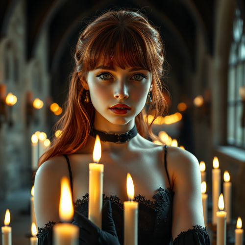 Girl in Gothic Dress at Medieval Photoshoot